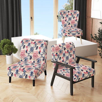 Blue Pink And White Damask Flower - Cottage Arm Chair